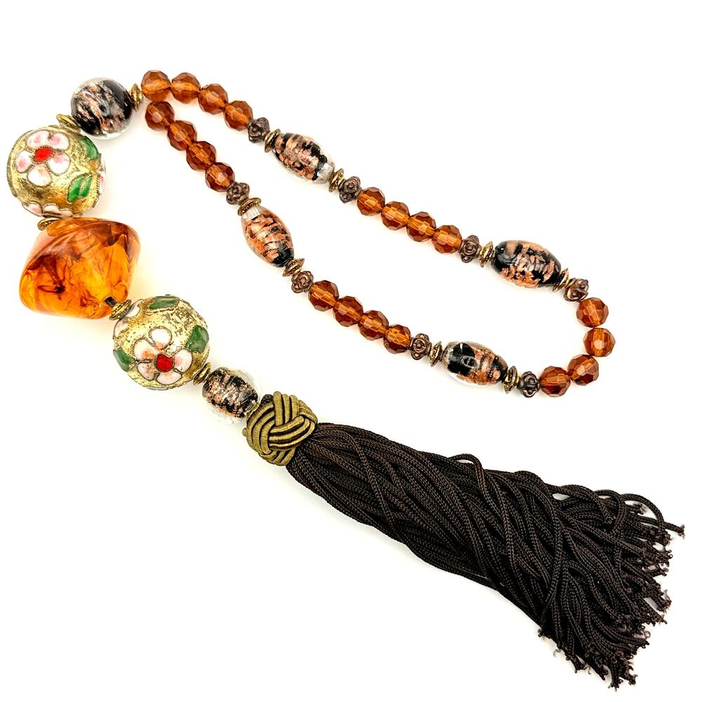 Vintage Islamic Prayer Beads Tasbih Misbaha Baltic Amber Glass Tassel Cloisonne